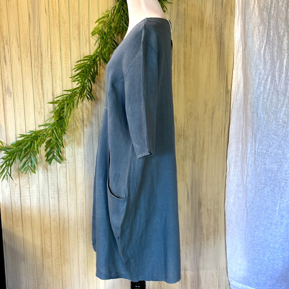 Relaxed Scoop Neck Midi Dress in Slate Blue - Picture 5 of 14